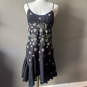 Black Babydoll Slip Dress - Urban Outfitters Embroidered Floral